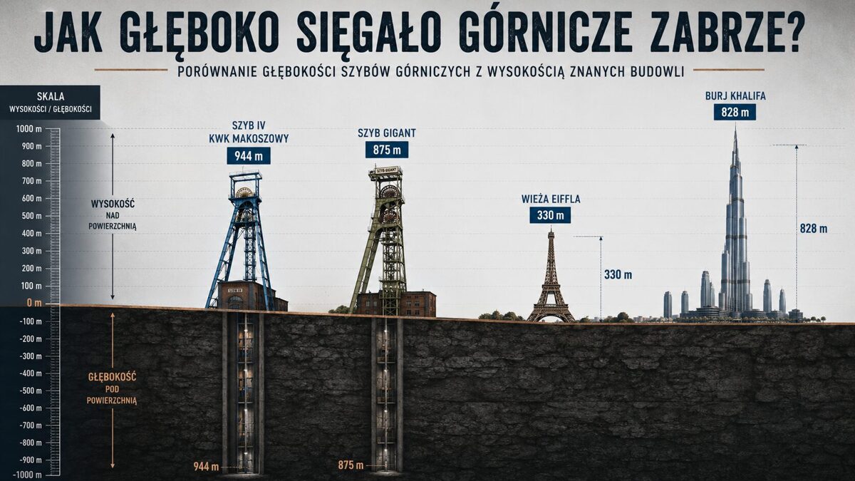 Porównanie głębokości szybów górniczych